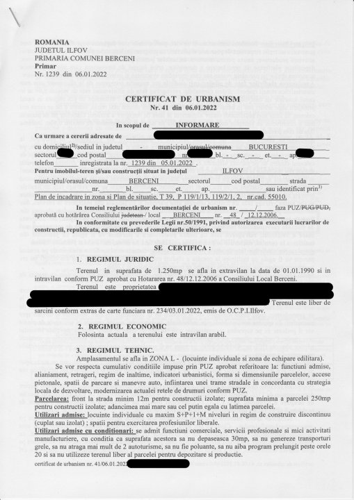 Teren Berceni intravilan 1250 mp,deschidere 77mp,Comision 0% cumparator,Urbanism