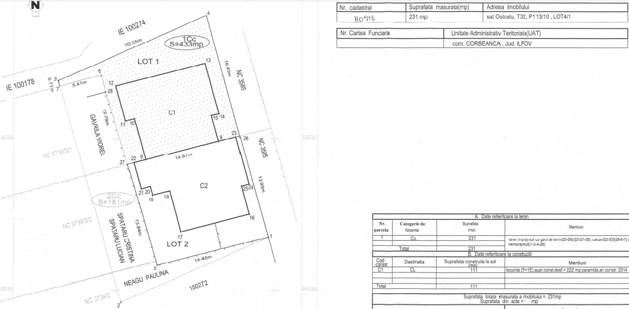 CORBEANCA, DUPLEX P+E+M 140 MP, CURTE PROPRIE 130 MP! 